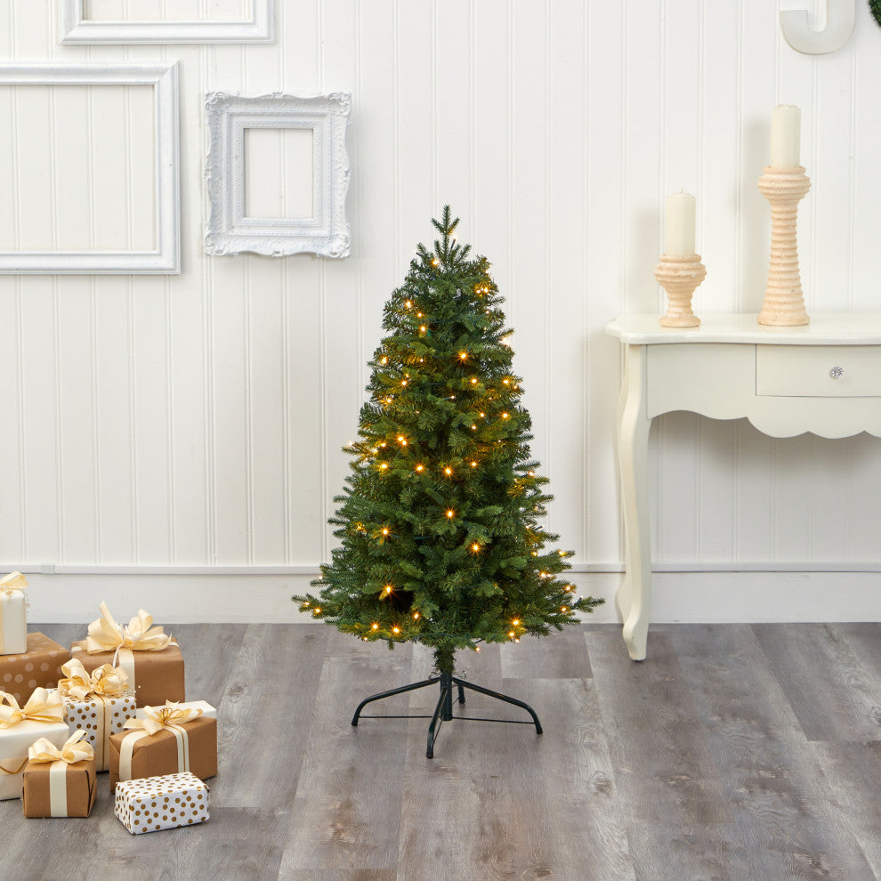Nearly Natural 4' Vermont Fir Artificial Christmas Tree / 100 Clear LED Lights