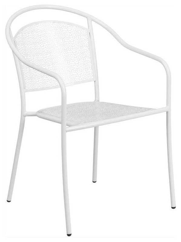 35.25" Round White Indoor-Outdoor Steel Patio Table Set with 2 Round Back Chairs