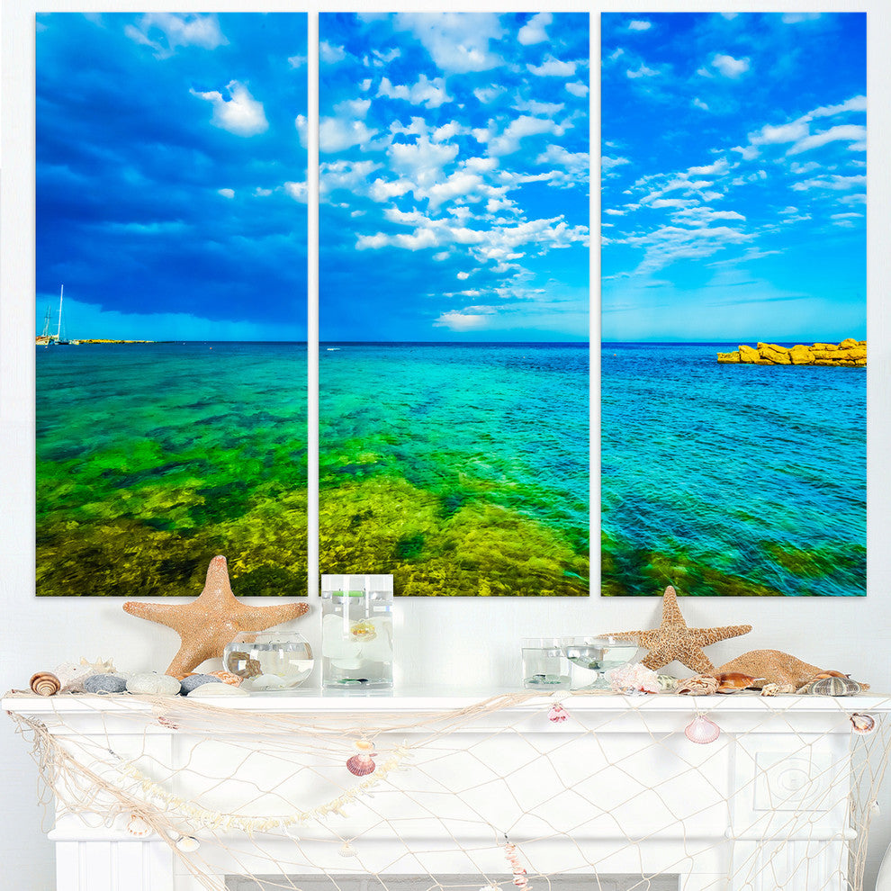 "Picturesque Green Blue Seashore" Metal Wall Art, 3 Panels, 36"x28"