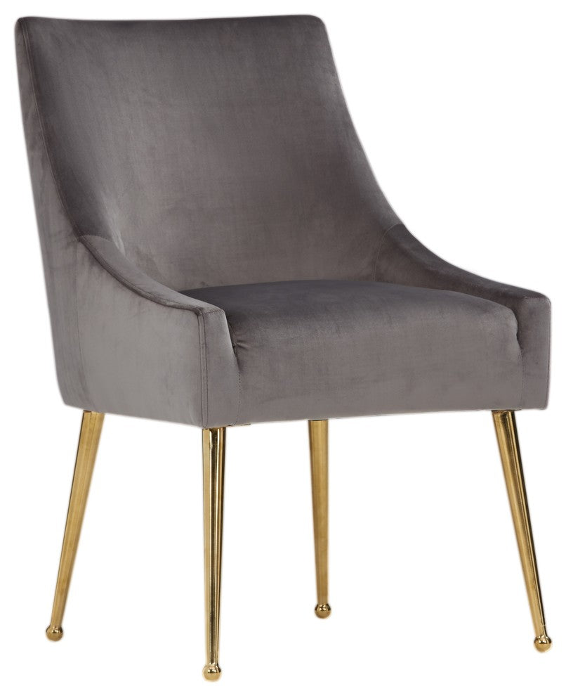 Modrest Castana Modern Gray Velvet and Gold Dining Chair, Set of 2