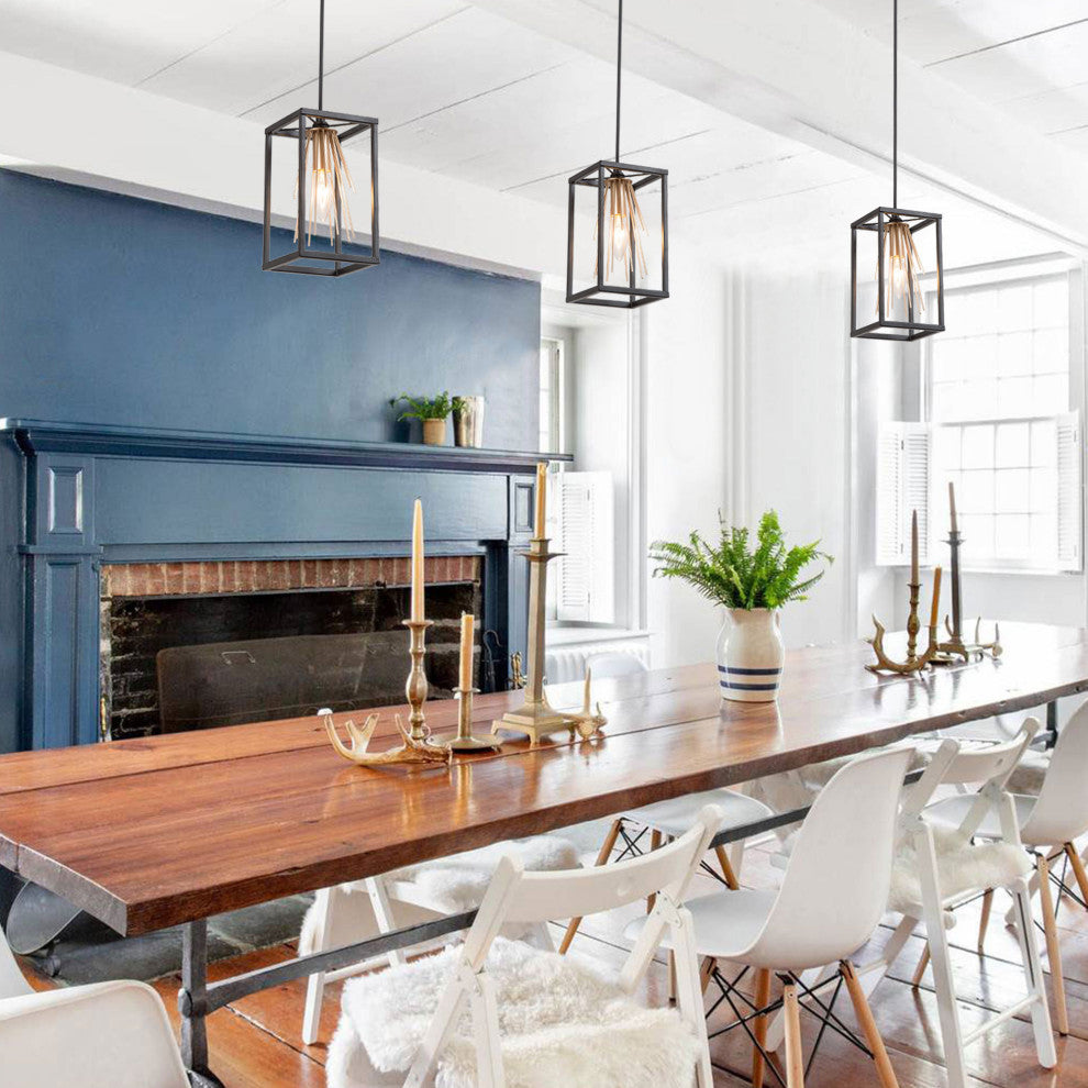 Modern Black & Brass Cage Pendant Light Hanging Light for Kitchen Island