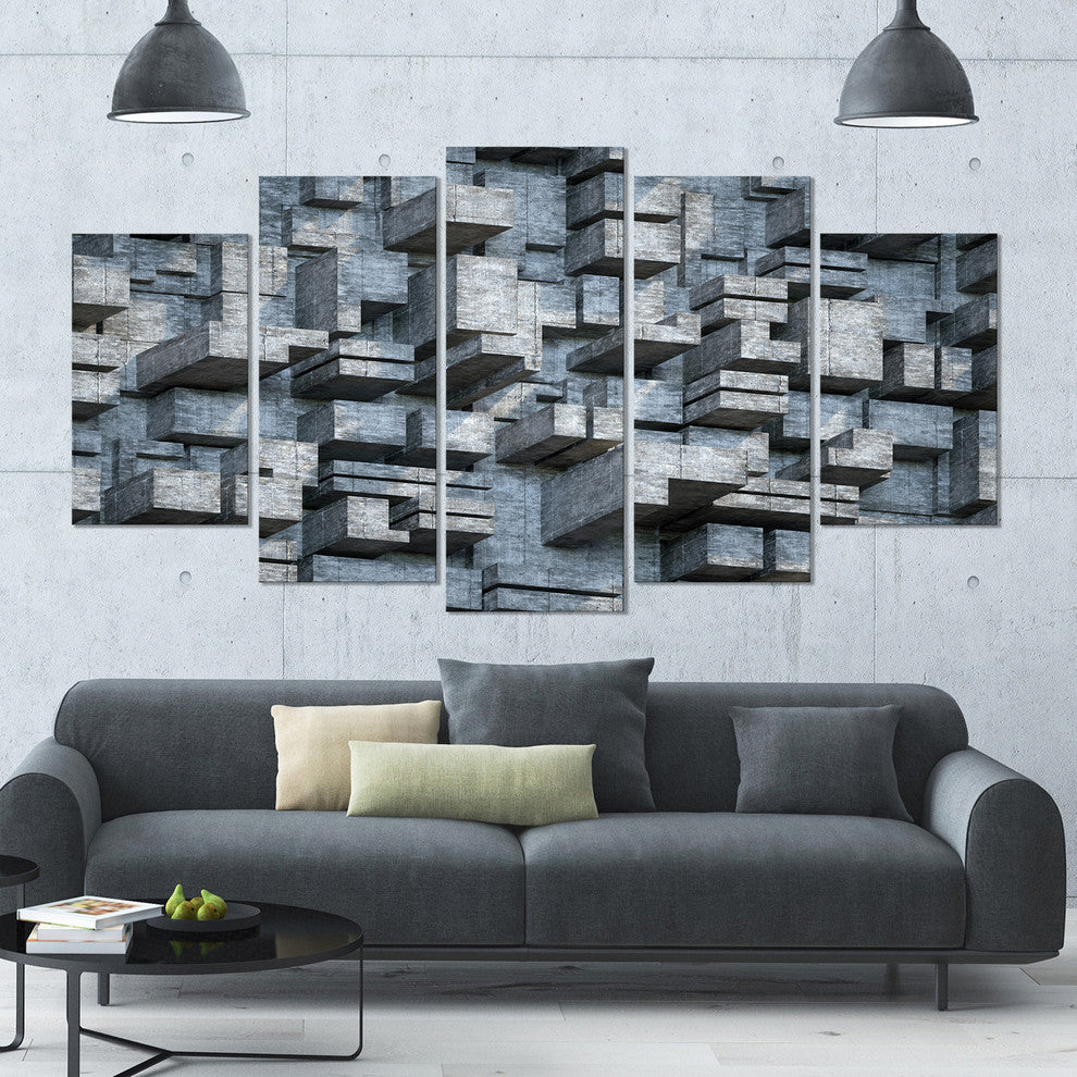 Black Abstract Geometric Background, Abstract Canvas Wall Art, 60"x32", 5 Panels