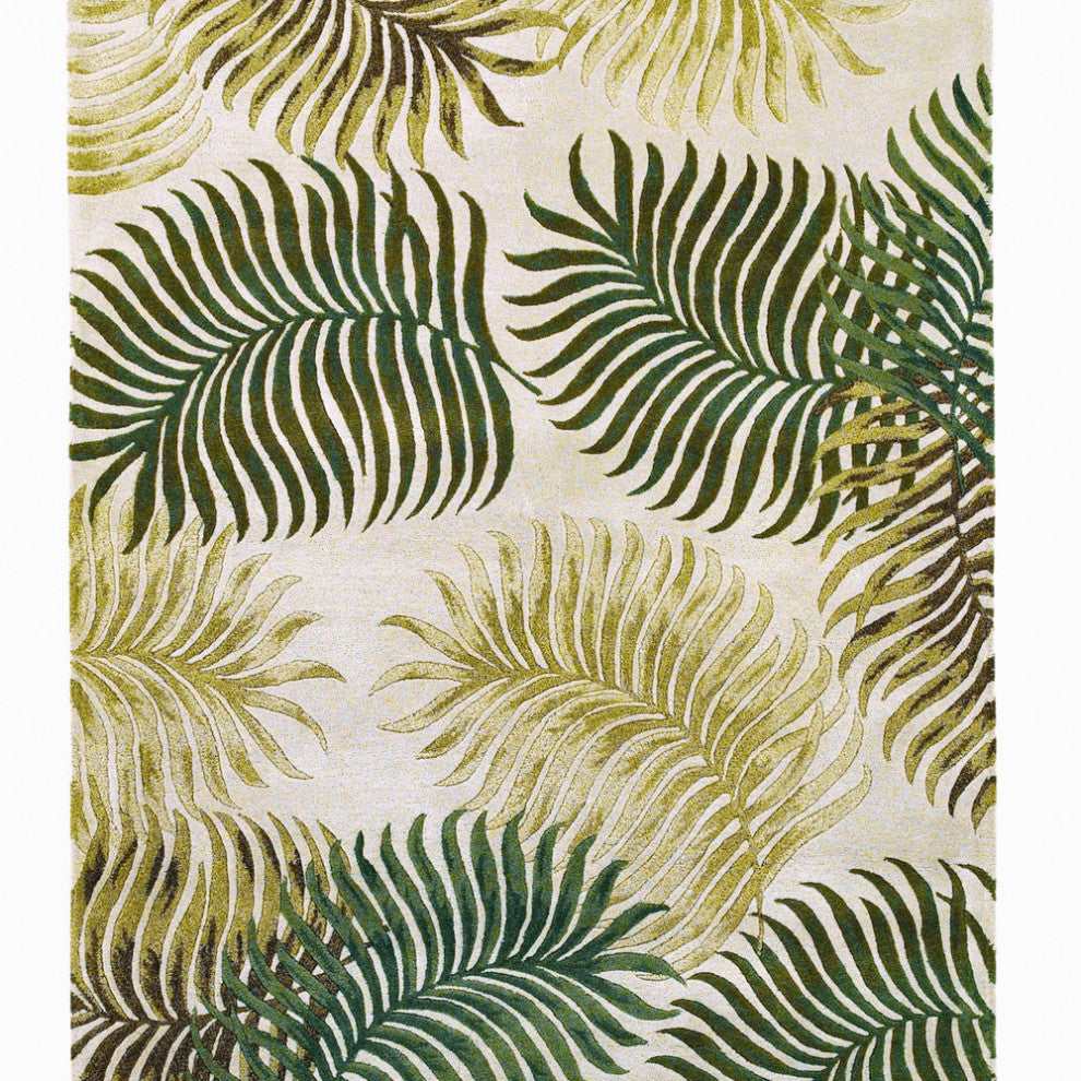 5'X8' Natural Beige Hand Tufted Tropical Leaves Indoor Area Rug
