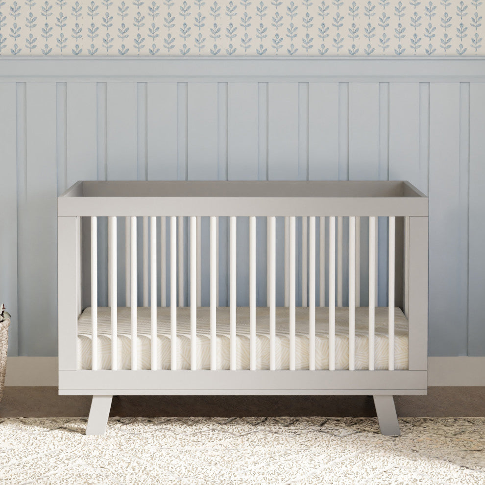 Hudson 3-in-1 Convertible Crib With Toddler Bed Conversion Kit, Grey White