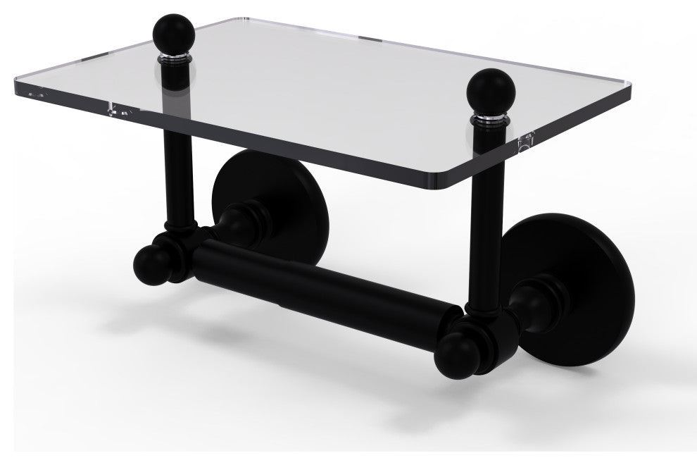 Prestige Skyline 2-Post Toilet Tissue Holder with Glass Shelf, Matte Black