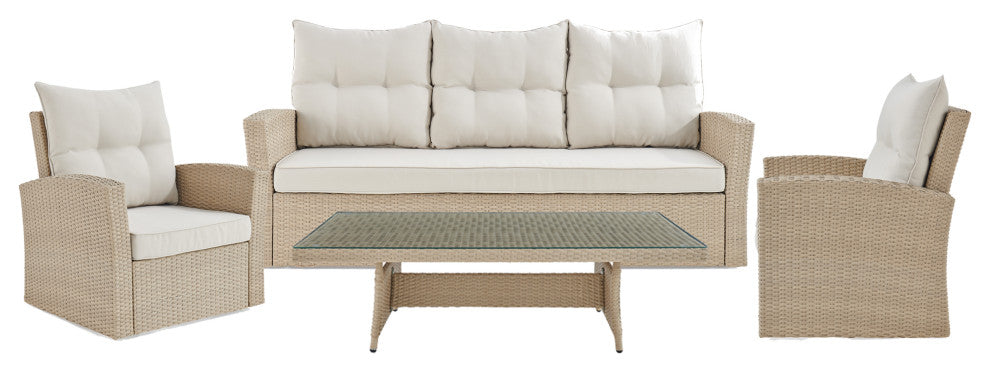 Canaan All-Weather Wicker Deep-Seat Set With Sofa, 2 Arm Chairs and 57"L Table