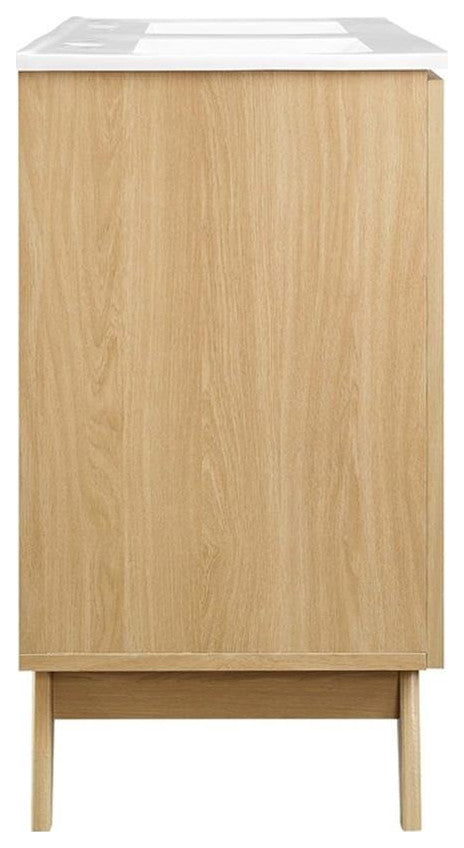 Modway Soma 48" Double Sink Modern Wood Bathroom Vanity in Oak and White