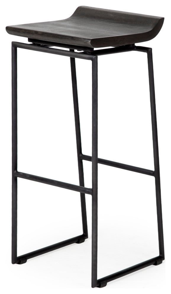 Givens Black Solid Wood Seat with Black Metal Frame Bar Stool