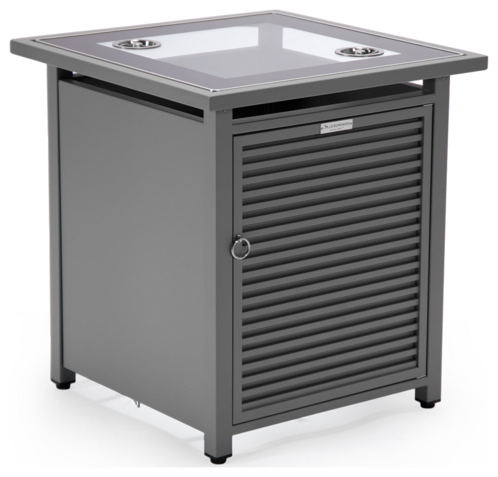 LeisureMod Walbrooke Square Fire Pit Table and Tank Holder With Slats, Gray