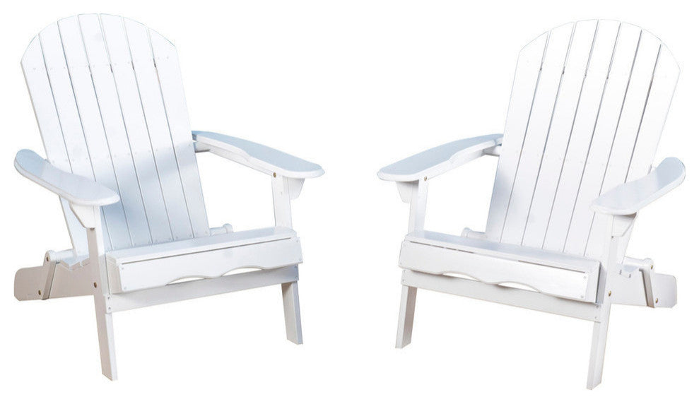 GDF Studio Milan Outdoor Rustic Acacia Wood Folding Adirondack Chair, Set of 2, White