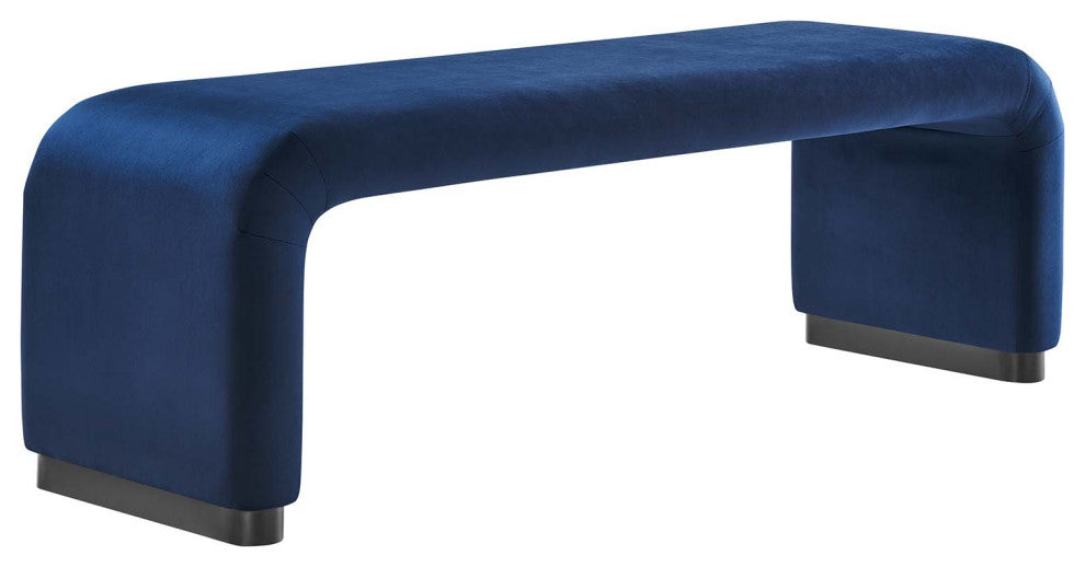 Koda Performance Velvet Waterfall Long Bench - Black Midnight Blue