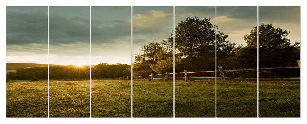 Beautiful Sunrise in the farm, Landscape Canvas Art Print, 83"x32", 7 Panels