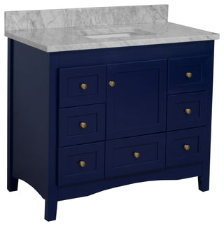 Abbey 42" Bathroom Vanity, Royal Blue, Carrara Marble