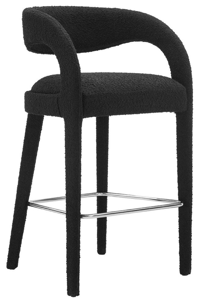 Pinnacle Boucle Upholstered Bar Stool Set of 2, Black Silver