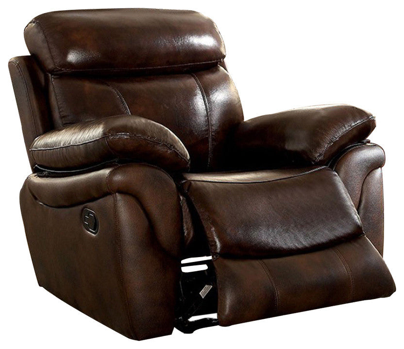 Kinsley Transitional Recliner, Brown Finish