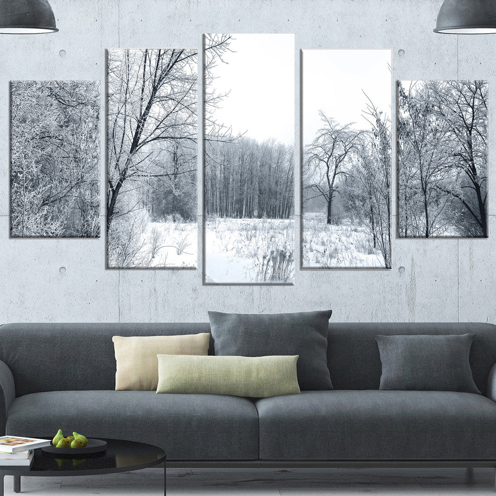 Beautiful Winter Panorama, Landscape Canvas Art Print, 60"x32", 5 Panels