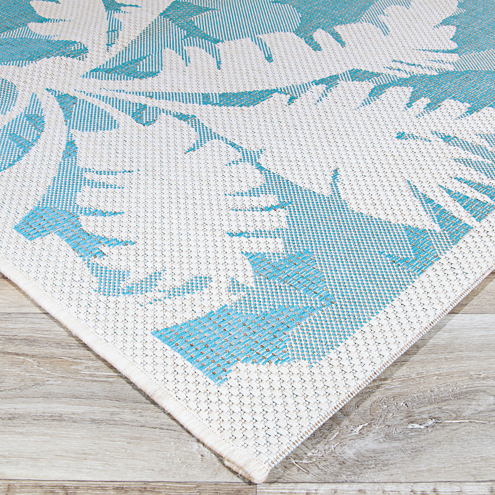 Couristan Monaco Coastal Floral Indoor/Outdoor Area Rug, Ivory-Turquoise, 5'3"x7