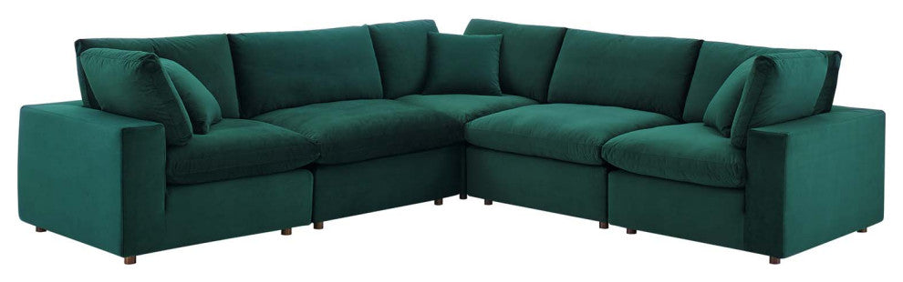 Sectional Sofa Set, Velvet, Green, Modern, Living Lounge Hotel Lobby Hospitality