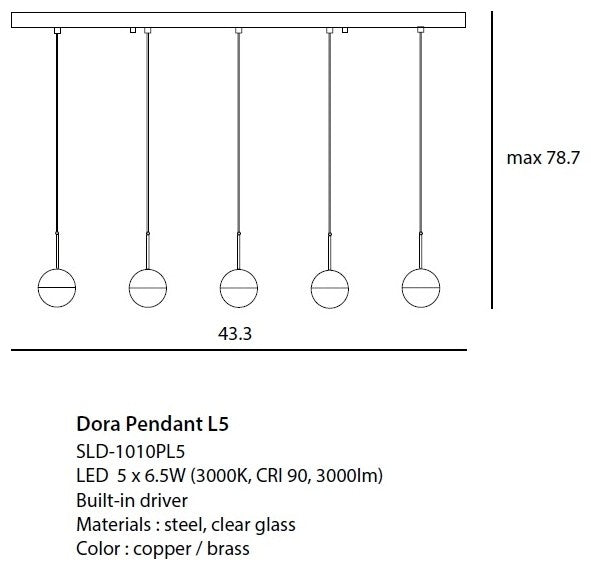 5-Light Dora Pendant, Brass