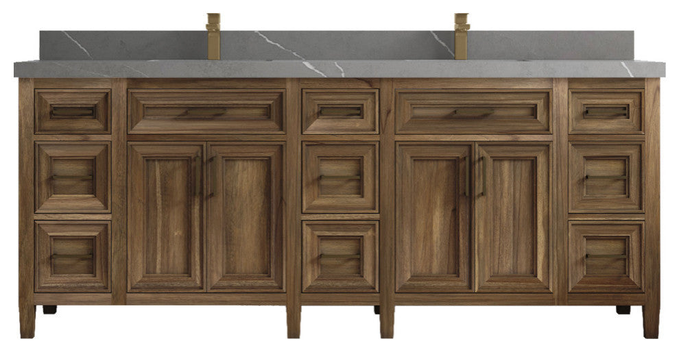 Santa Monica 84 Double Sink Bath Vanity in Graywashed Teak 2" Piatra Gray