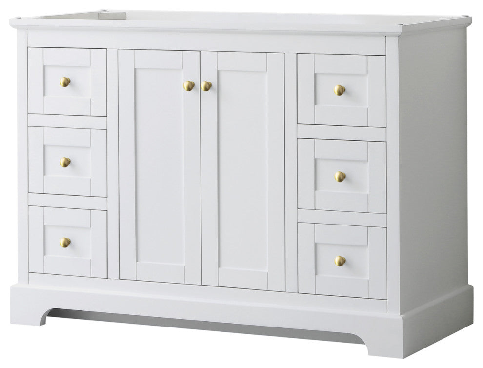 48" Single Bath Vanity, White, No Countertop, No Sink, Gold Trim