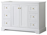 48" Single Bath Vanity, White, No Countertop, No Sink, Gold Trim