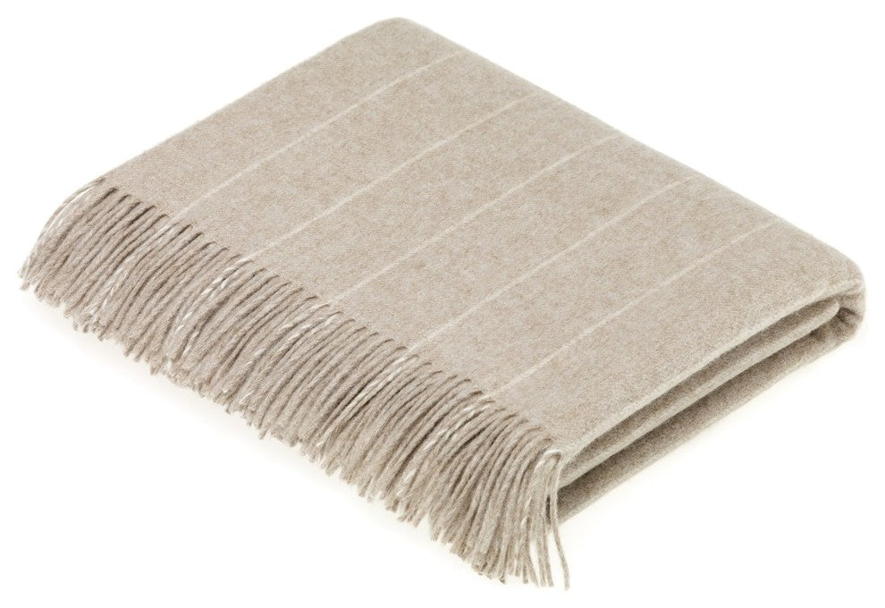 Merino Lambswool Pinstripe Beige Throw Blanket