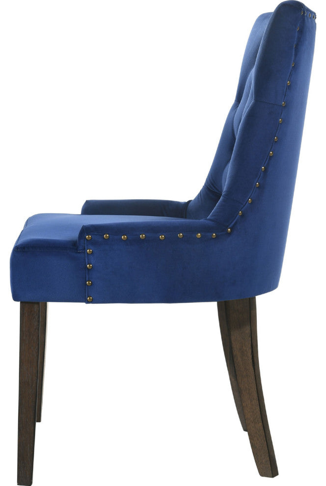 Set of 2 Blue Velvet Side Chair, Espresso Finish