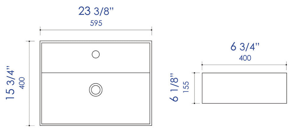 White 24" Modern Rectangular Above Mount Ceramic Sink With Faucet Hole