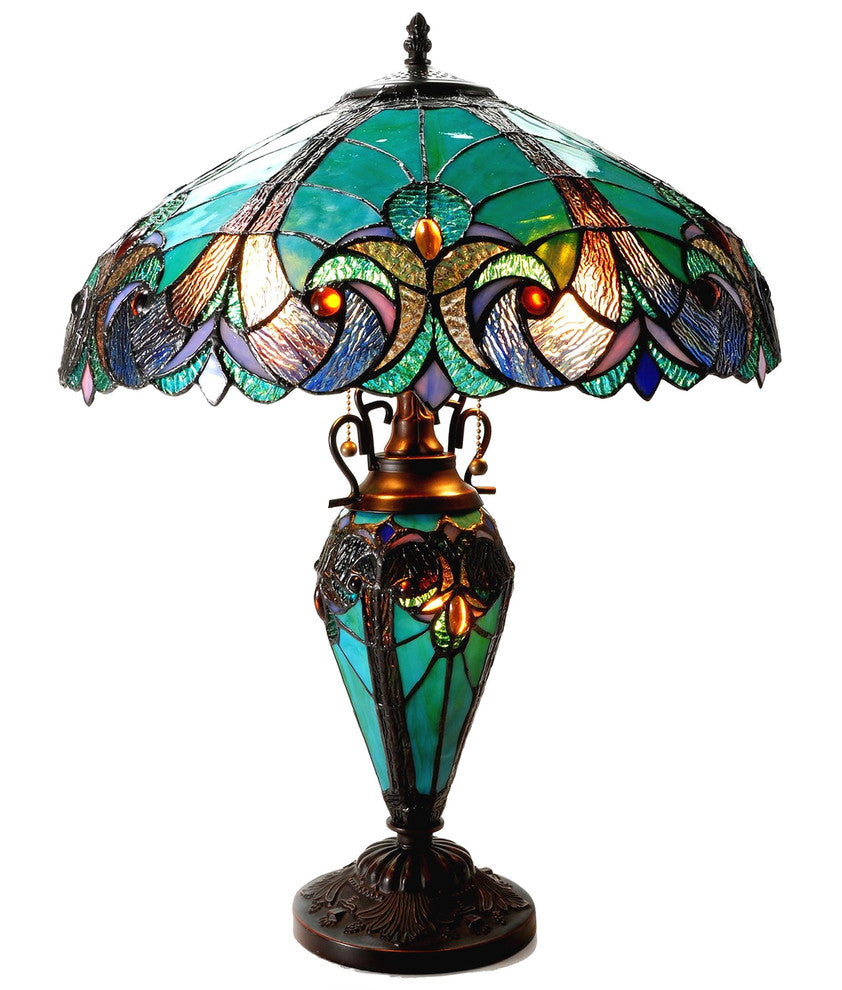 Chloe Lighting LIAISON Tiffany-style 3-Light Victorian Double Lit Table Lamp 18"