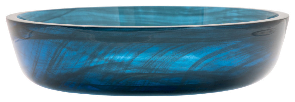 Eden Bath EB_GS80 Transparent Dark Blue Mist Flat Bottom Glass Vessel Sink