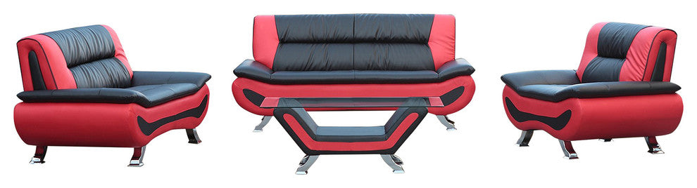 Magnolia 4-Piece Sofa Set With Coffee Table, Black and Red