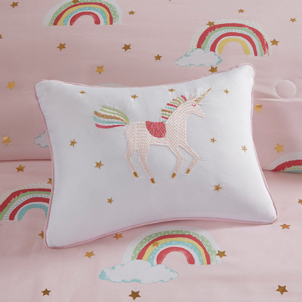 Mi Zone Kids Alicia Unicorn Gold Stars Complete Comforter and Sheet Set, Twin, C