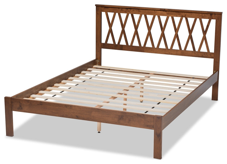 Modern Walnut Finished Wood Queen Size Platform Bed