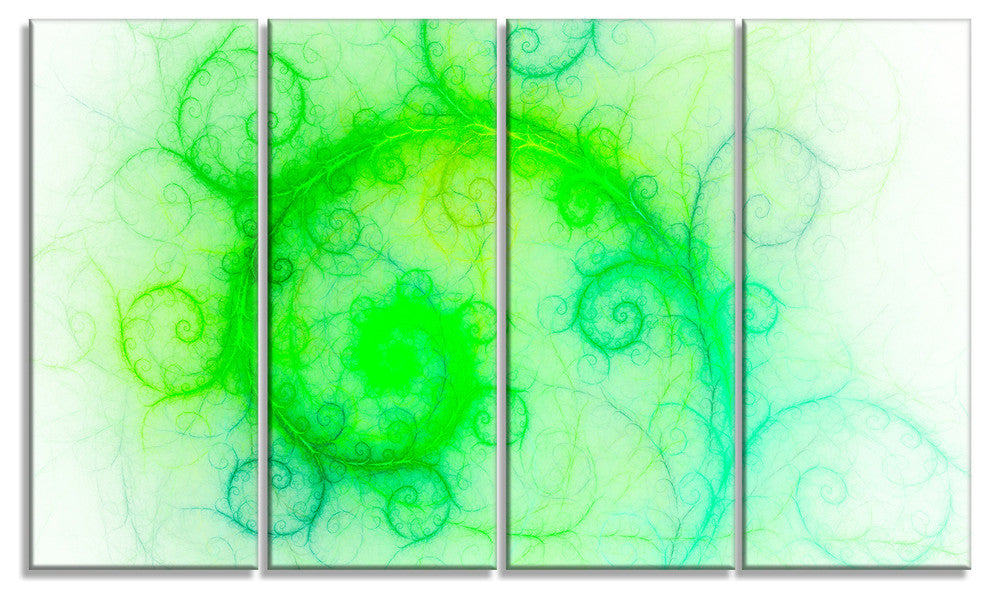 Beautiful Bright Green Pattern, Abstract Wall Art Canvas, 48"x28", 4 Panels