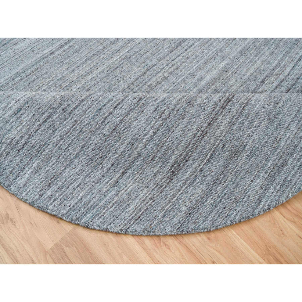 Arsenic Gray Modern Striae Design Wool Hand Loomed Round Oriental Rug  8'x8'