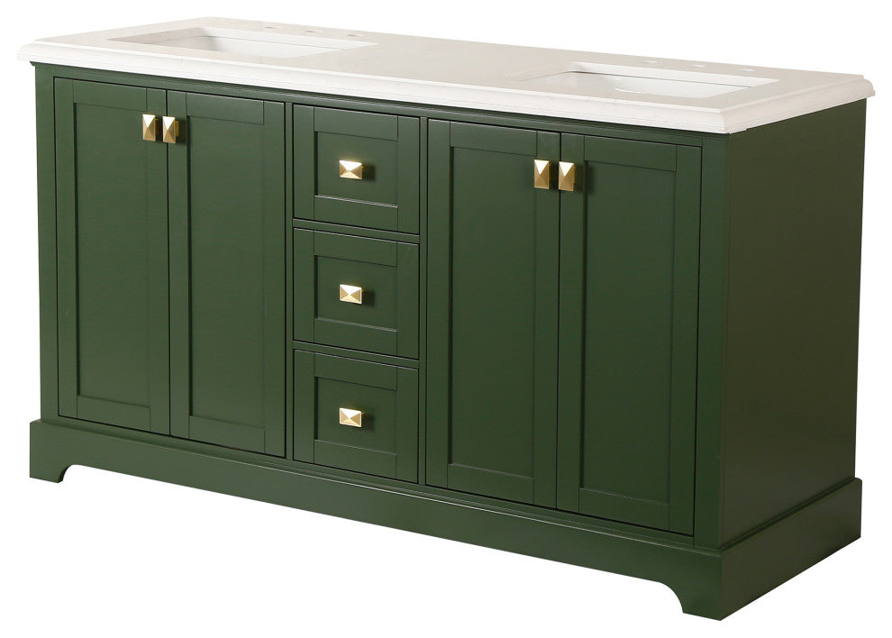 60/72" Plywood Freestanding Bath Vanity Set, Drawer and Ceramic Sink, Venetian Green, 60 Inch