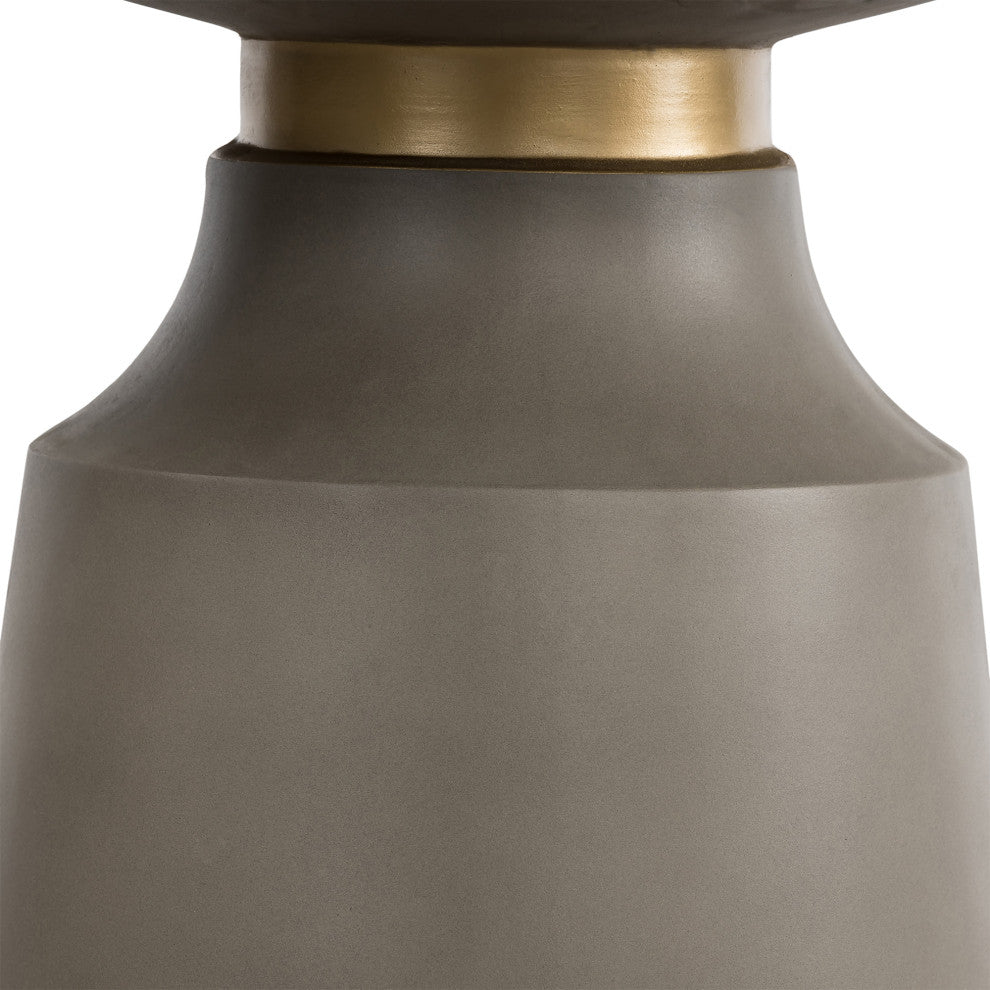 Pinni Concrete Round Dining Table With Bronze Painted Accent, Gray