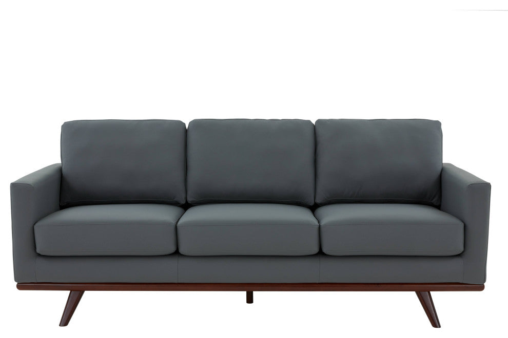 LeisureMod Chester Mid-Century 3-Seater Leather Modern Sofa, Gray