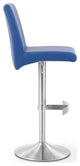 Coveteur Bar Stool Dark Blue Leatherette Brushed Stainless Steel Base
