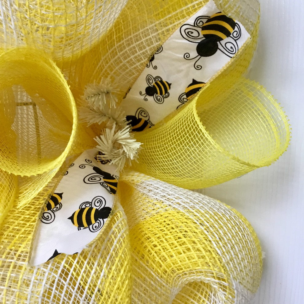 Bumble Bee Spring Floral Wreath Handmade Deco Mesh