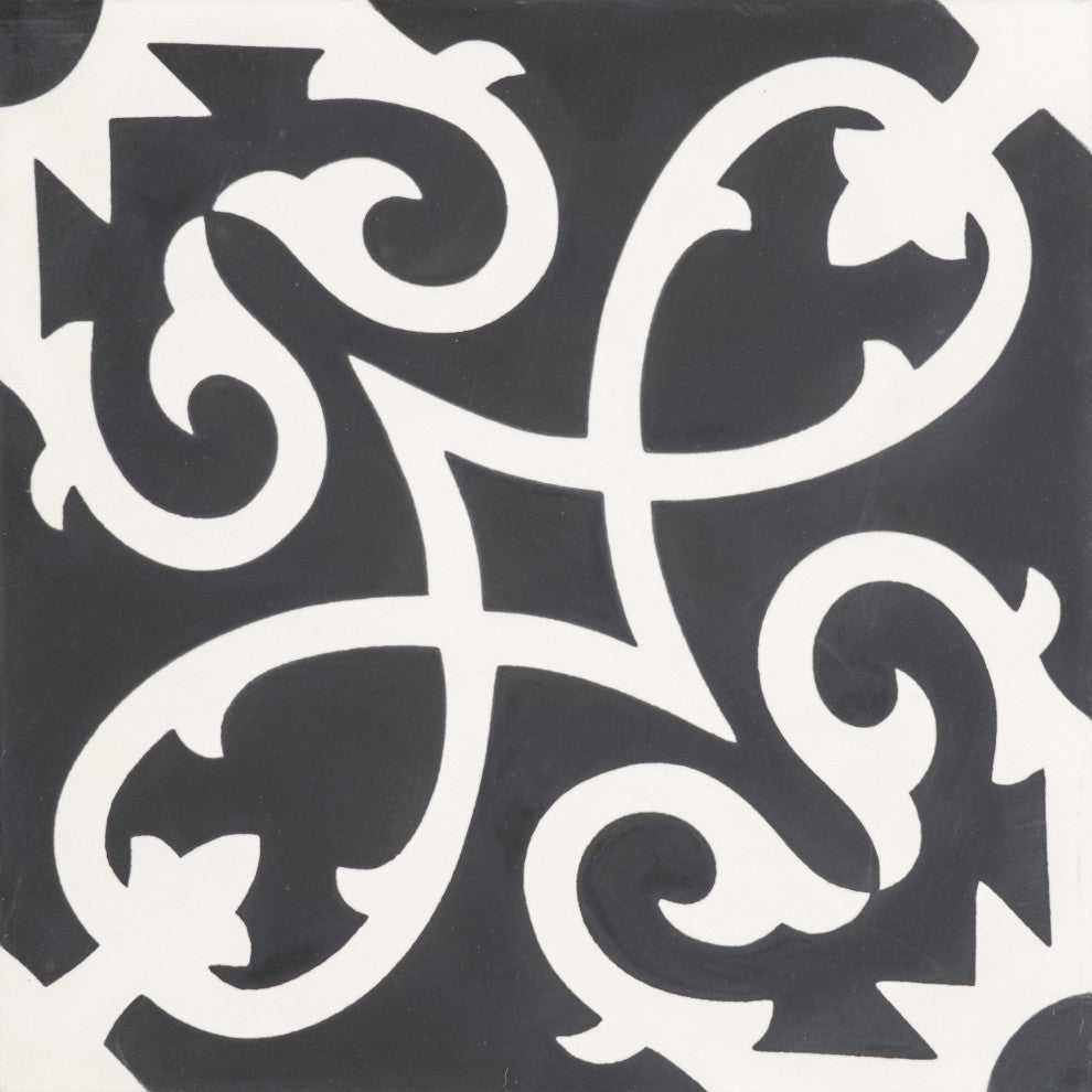 8"x8" Agadir Handmade Cement Tiles, Black/White, Sample