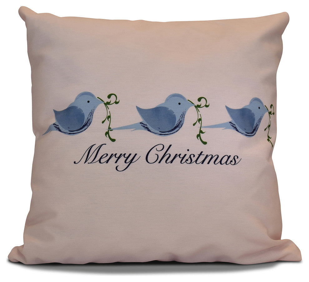 Decorative Holiday Pillow, Word Print, Blue, 18"x18"