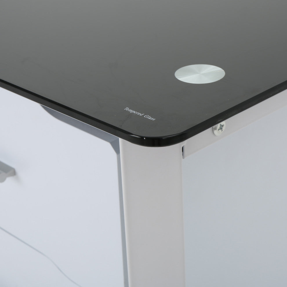GDF Studio Rivendell Black Tempered Glass Computer Desk