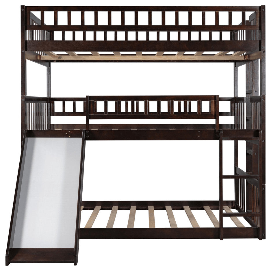 Espresso Full Over Full Over Full Contemporary Bunk Bed With Slide
