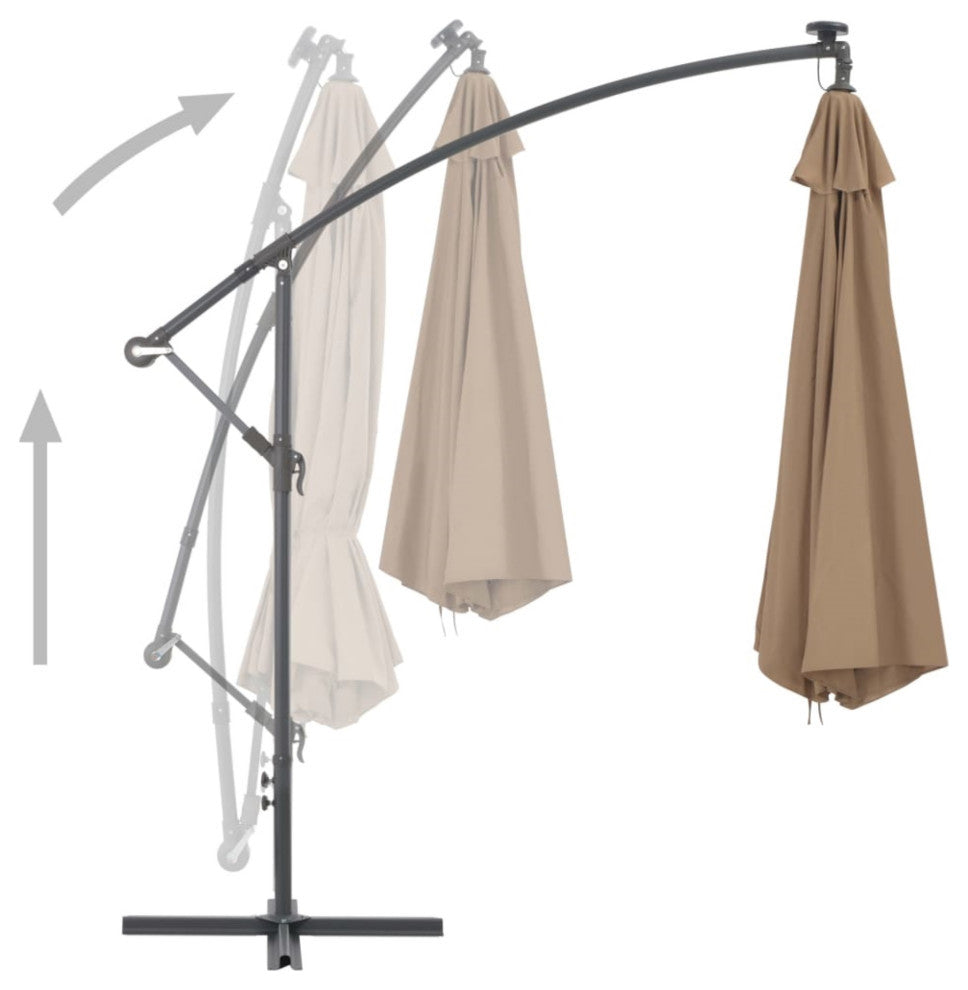 Vidaxl Cantilever Umbrella With Led Lights And Metal Pole 137.8" Taupe