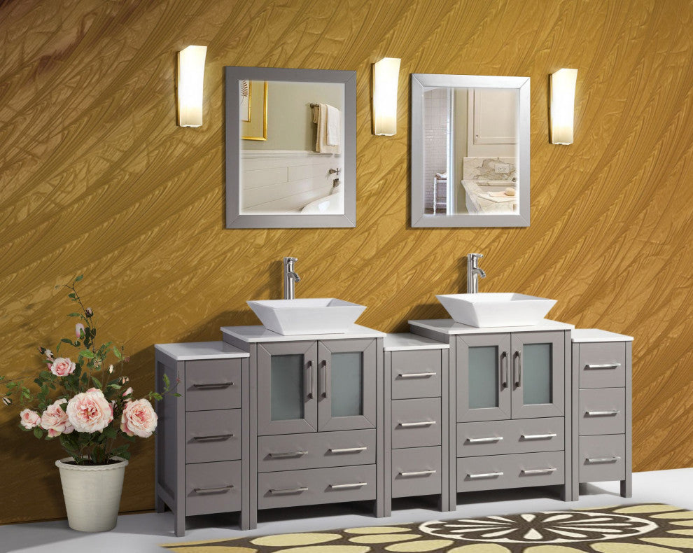 Vanity Art Bathroom Vanity Set With Sink, Gray, 84", Standard Mirror