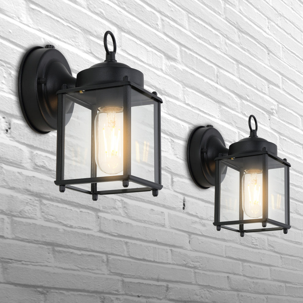 Boston 4.25" 1-Light Iron/Glass Outdoor LED Sconce, Black/Clear, Set of 2
