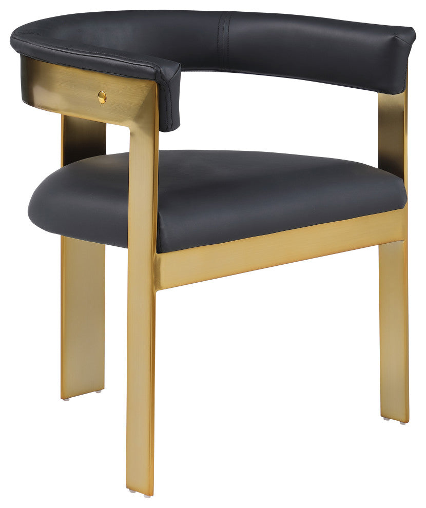 Romeo Upholstered Dining Chair, Set of 2, Black, Vegan Leather, Brushed Gold