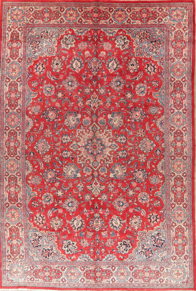 Consigned, Vintage Handmade Oriental Traditional Persian Area Rug, Red, 10x15